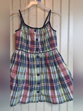 Polo Ralph Lauren Girls Madras Plaid Button Front, Fit And Flare Dress Sz 4